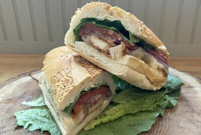 #11 - Breaded Chicken Cutlet, Swiss Cheese, Bacon, Lettuce, Tomato, Red Onion, Mayo