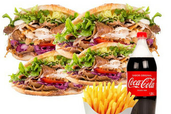 4 Kebab con patatas y refresco de 1.25L
