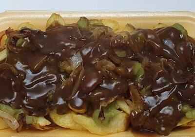 Chips, Peas, Onions & Gravy or Curry