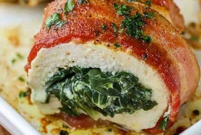 Stuffed Chicken Breast, bacon wrapped