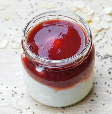 Délice Blanc, coulis fruits rouges