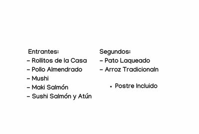 MENÚ PATO LAQUEADO - 22,50€ por persona (mínimo 2 personas) / Incluye postre - No Incluye Bebida