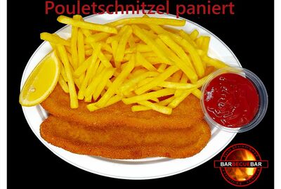 Pouletschnitzel paniert. (Schweiz)