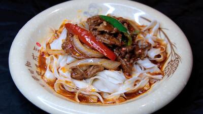 Popo's Fresh Made Flat Noodles with Cumin Lamb 孜然羊肉拌面