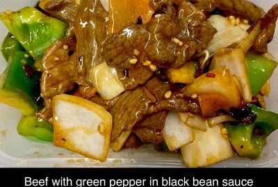 89. Beef with Green Peppers in Black Bean Sauce. 士召牛