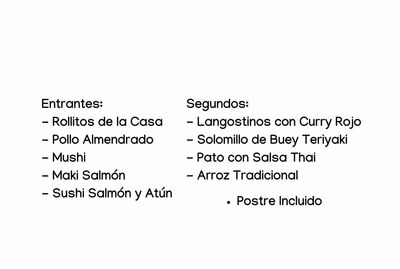MENÚ DEGUSTACIÓN - 21€ por persona (mínimo 2 personas) / Postre a Elegir - No incluye Bebidas