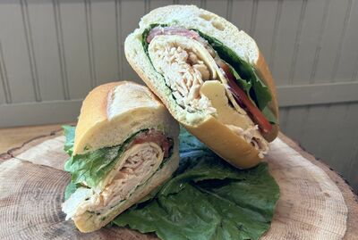 #10 - Sliced Chicken Breast, Havarti Dill Cheese, Lettuce, Tomato, Red Onion, Basil Mayo