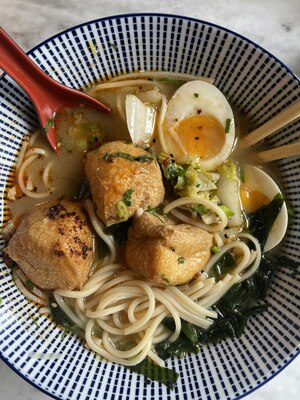Miso Ramen Noodles and Fried Tofu Bowl
